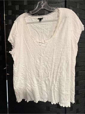 torrid White Lace-Trim Scoop Neck Ribbed Top